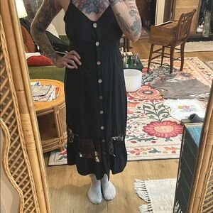 Black Button-Down Dress with Lace Detail